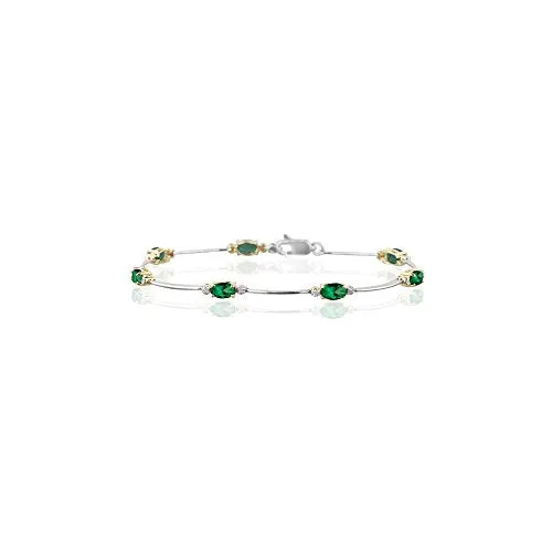 0.07 Cts Diamond & 1.74 Cts Emerald Bracelet in 14K Two Tone Gold