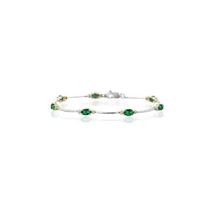 0.07 Cts Diamond & 1.74 Cts Emerald Bracelet in 14K Two Tone Gold