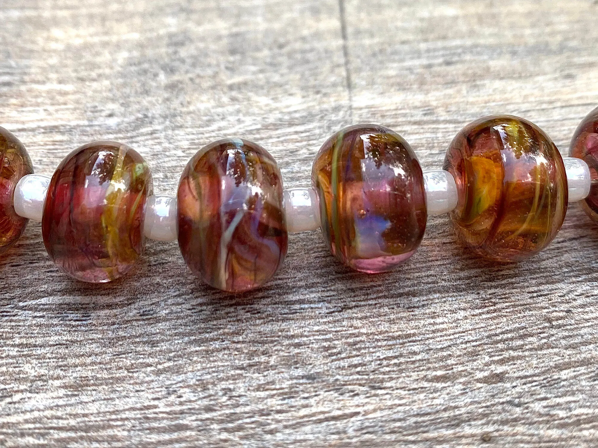 10 Ruby Brown Swirls Lampwork Beads SRA