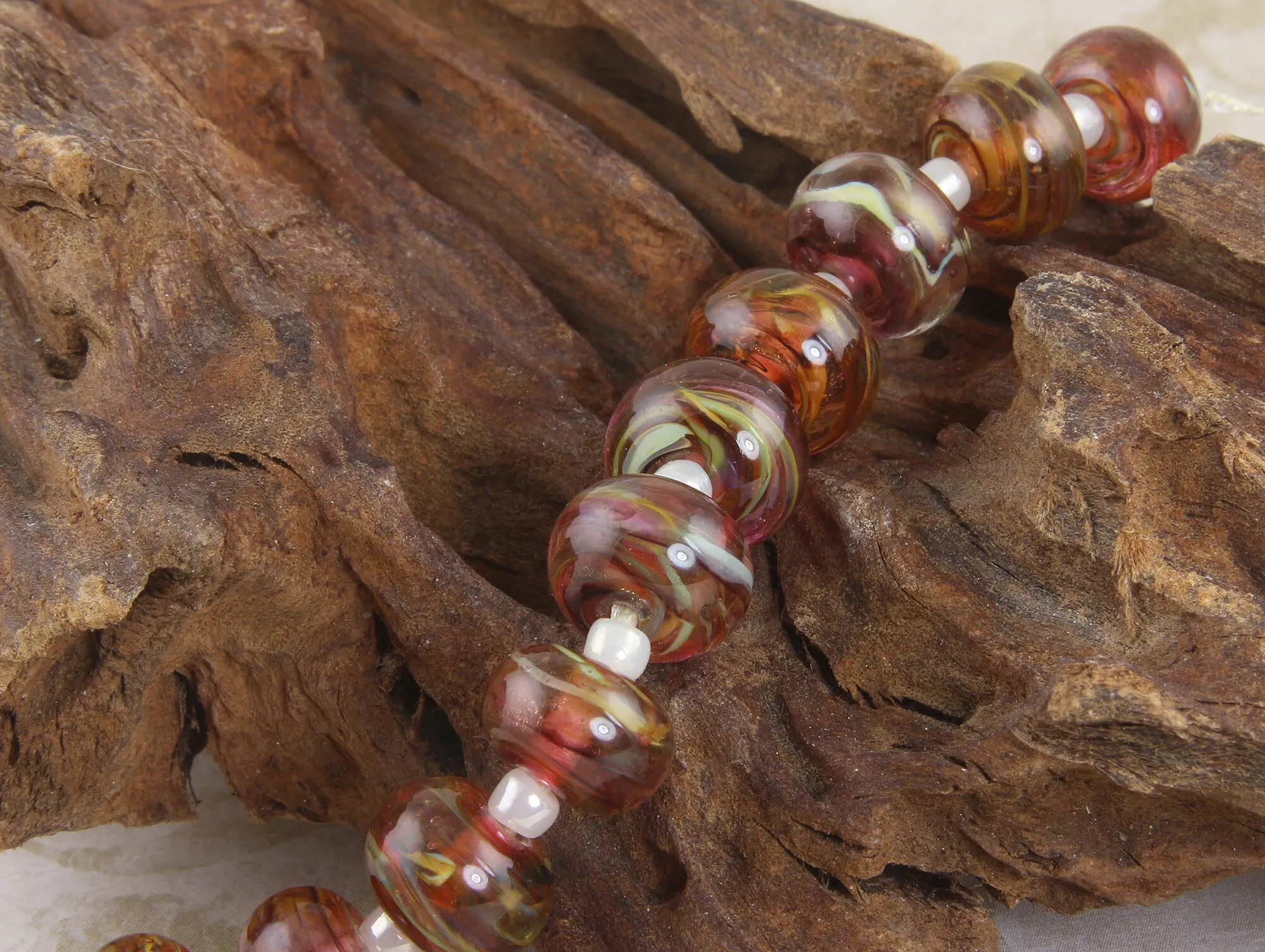 10 Ruby Brown Swirls Lampwork Beads SRA