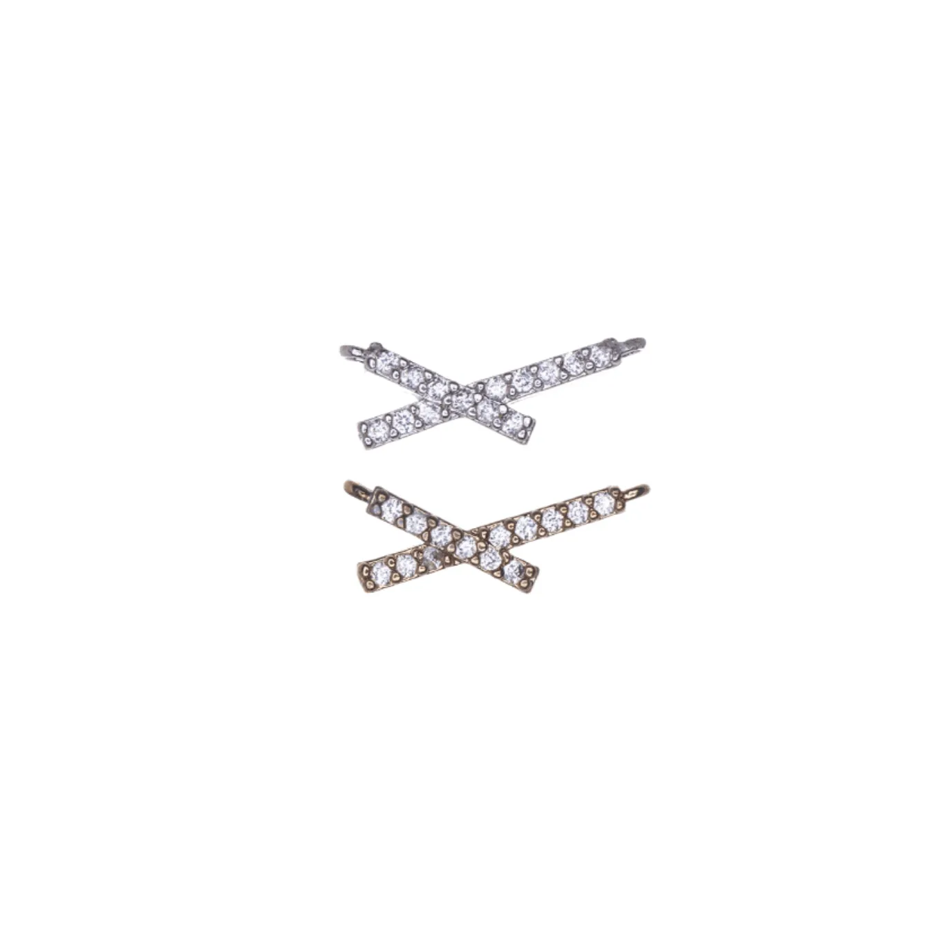 13mm x 5mm Inlaid Crystal "X" Charm - Made from Zinc - Silver and 18k Gold Finishes - Sold by the Piece - K157