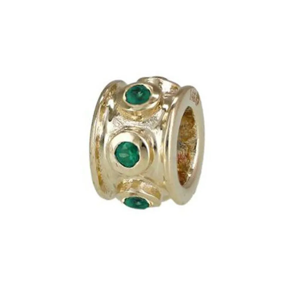 14k Gold Emerald Rondelle Bead / Roundel Bead Charm 4.70x7mm