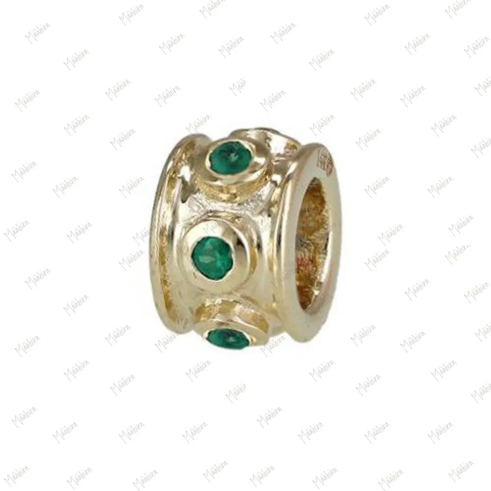 14k Gold Emerald Rondelle Bead / Roundel Bead Charm 4.70x7mm