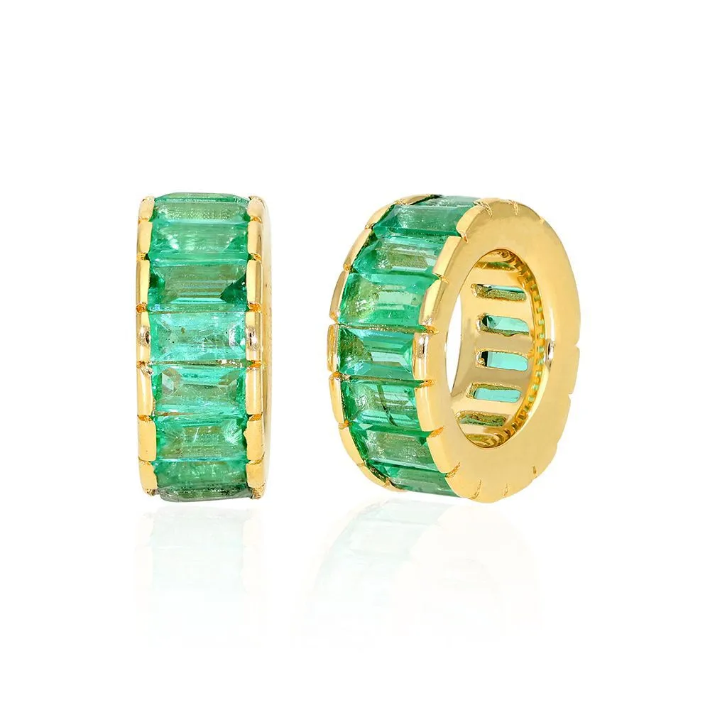 14k Gold Emerald Rondelle Bead / Roundel Bead Charm 4x9mm