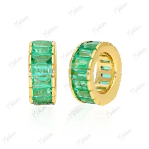 14k Gold Emerald Rondelle Bead / Roundel Bead Charm 4x9mm