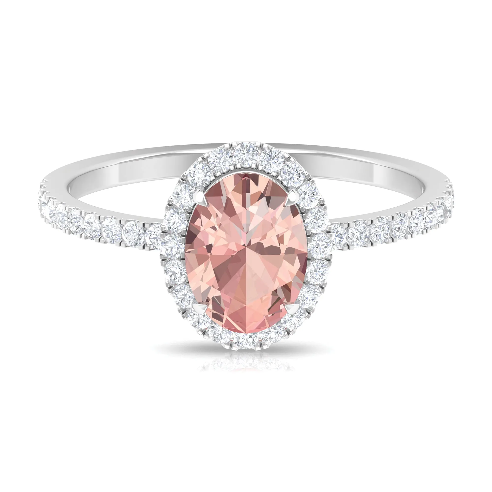 1.50 CT Oval Shape Morganite Ring with Diamond Halo