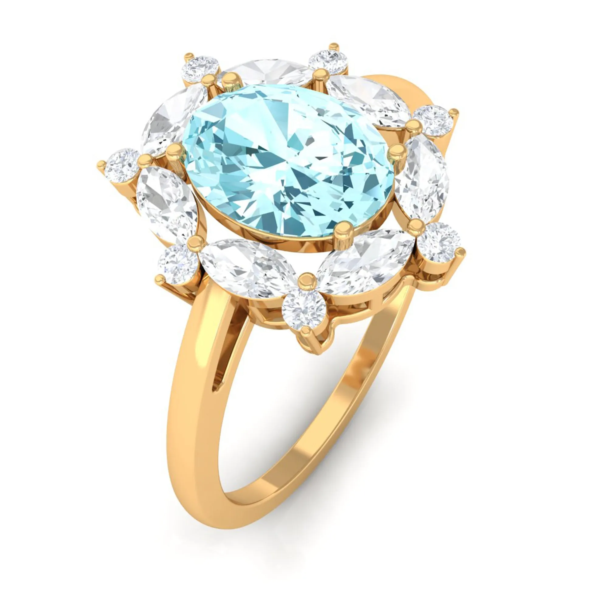 1.75 CT Aquamarine Designer Halo Engagement Ring with Moissanite