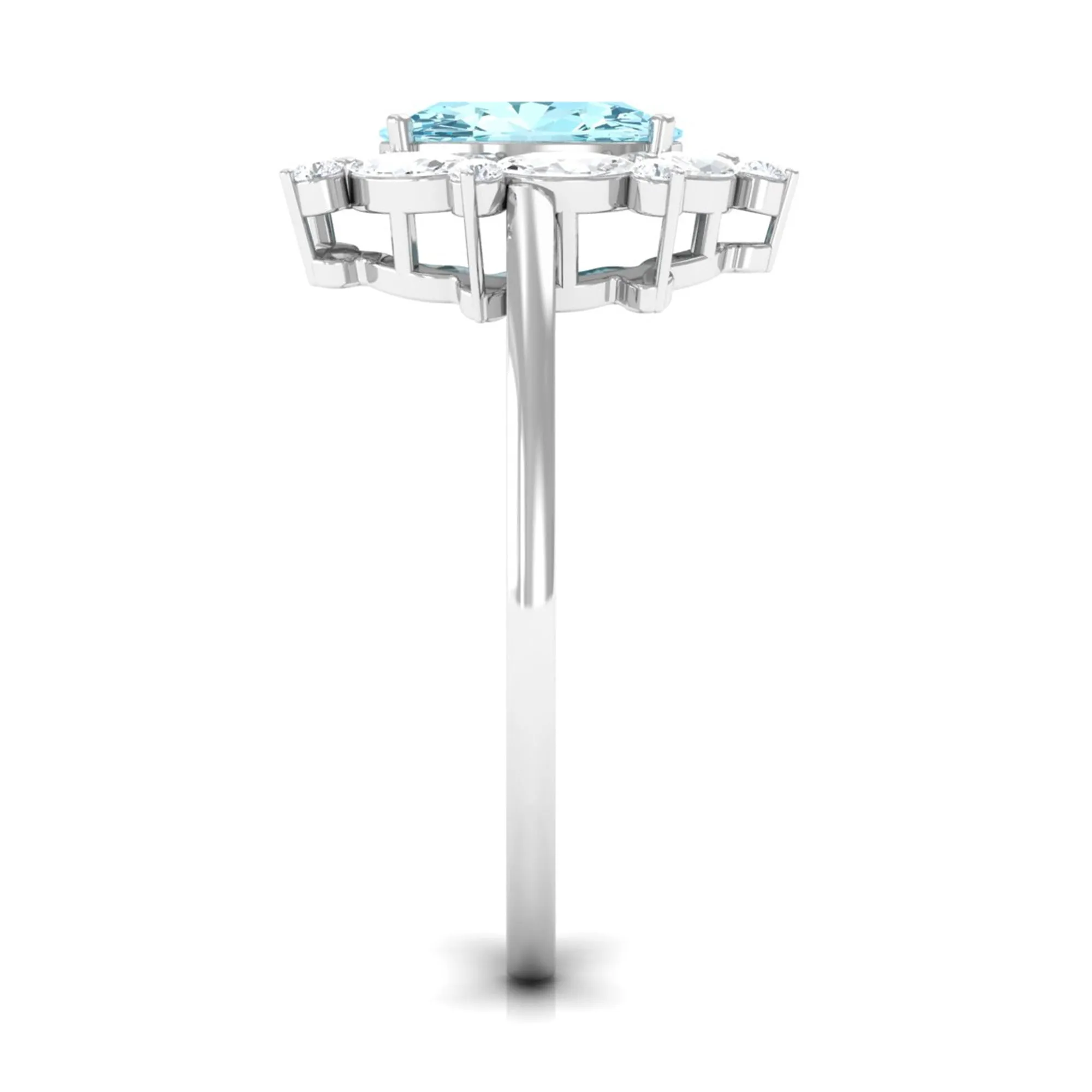 1.75 CT Aquamarine Designer Halo Engagement Ring with Moissanite