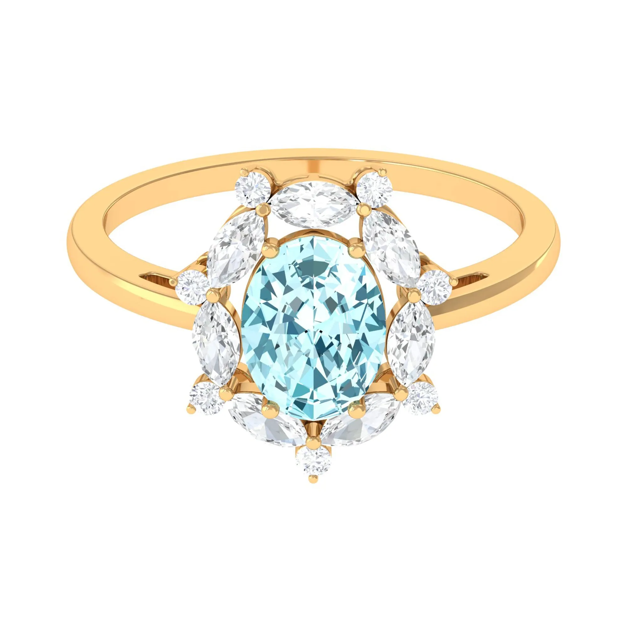 1.75 CT Aquamarine Designer Halo Engagement Ring with Moissanite