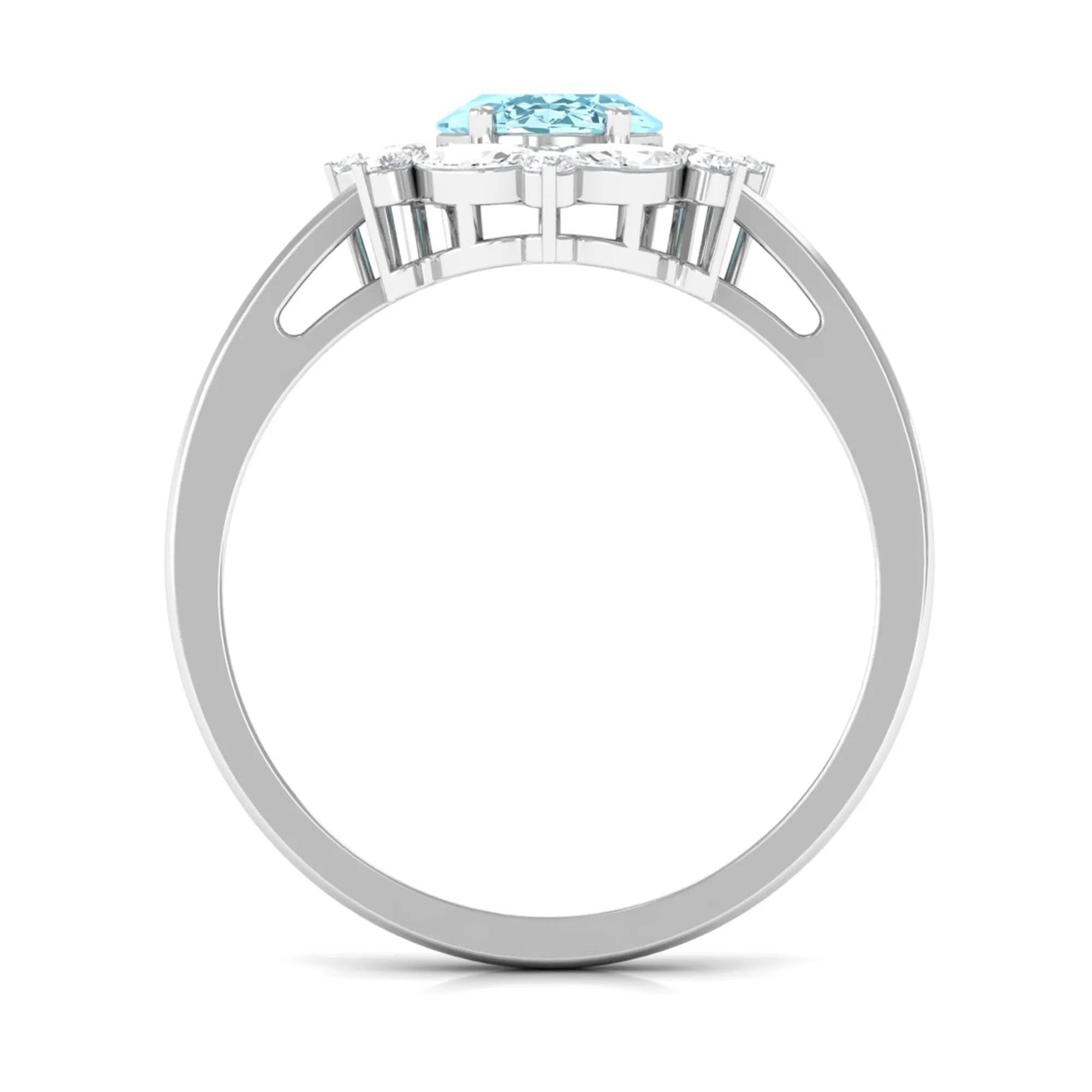 1.75 CT Aquamarine Designer Halo Engagement Ring with Moissanite