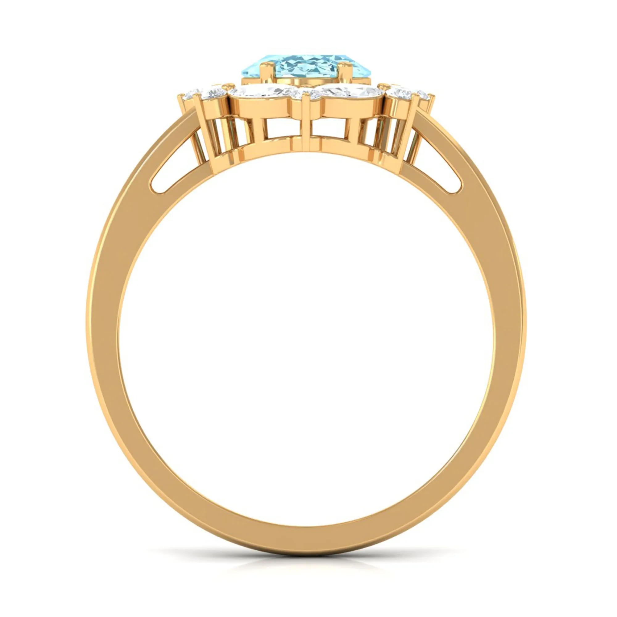 1.75 CT Aquamarine Designer Halo Engagement Ring with Moissanite