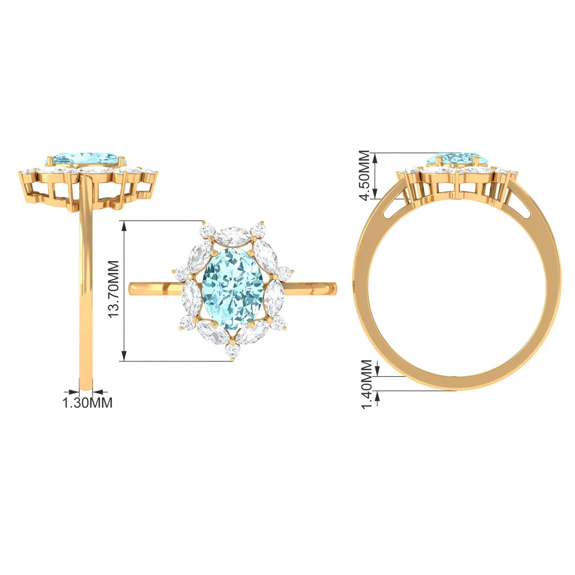 1.75 CT Aquamarine Designer Halo Engagement Ring with Moissanite