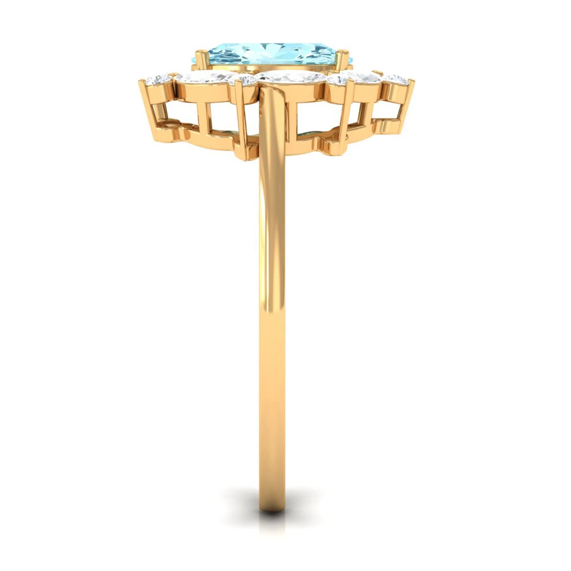 1.75 CT Aquamarine Designer Halo Engagement Ring with Moissanite