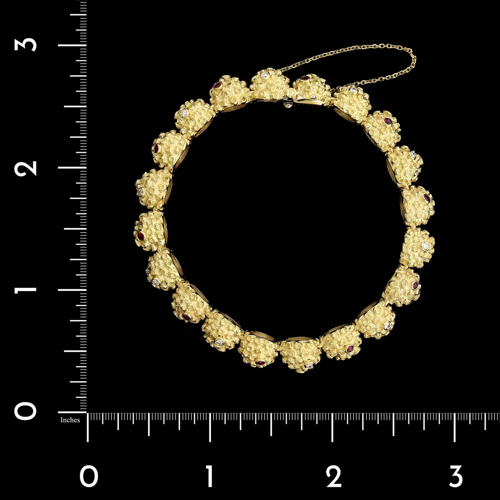 18K Yellow Gold Estate Ruby and Diamond Textured Bracelet