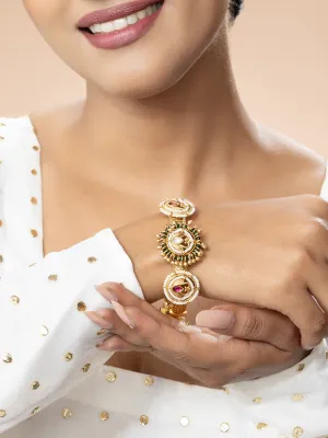 24K Gold Plated Pearl and Emerald Studded Kada