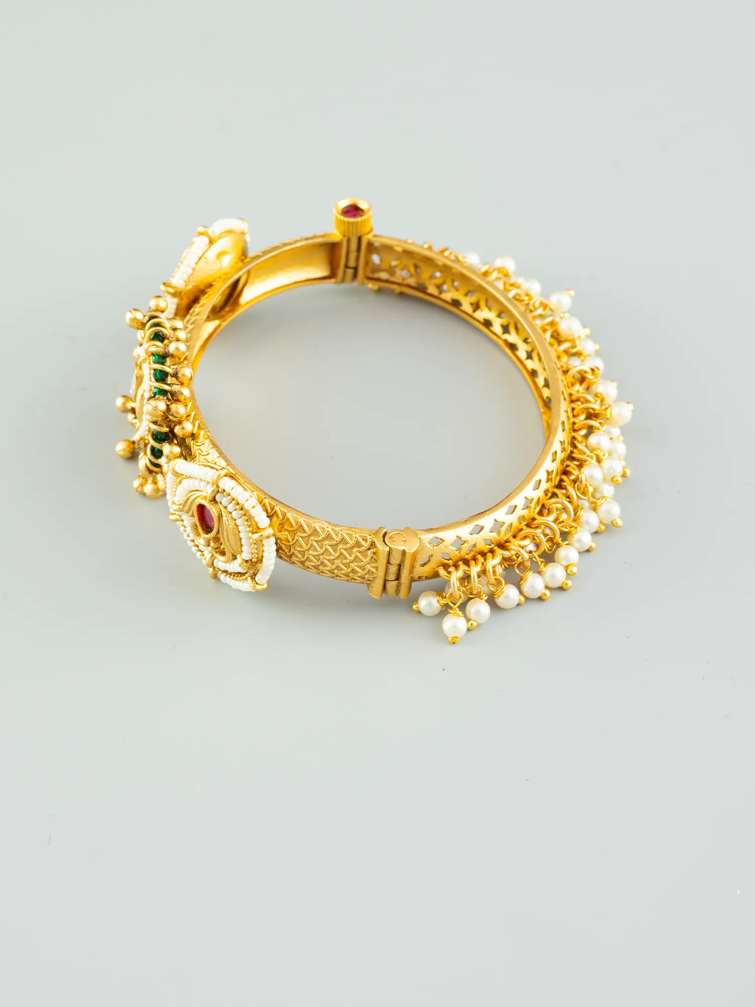 24K Gold Plated Pearl and Emerald Studded Kada