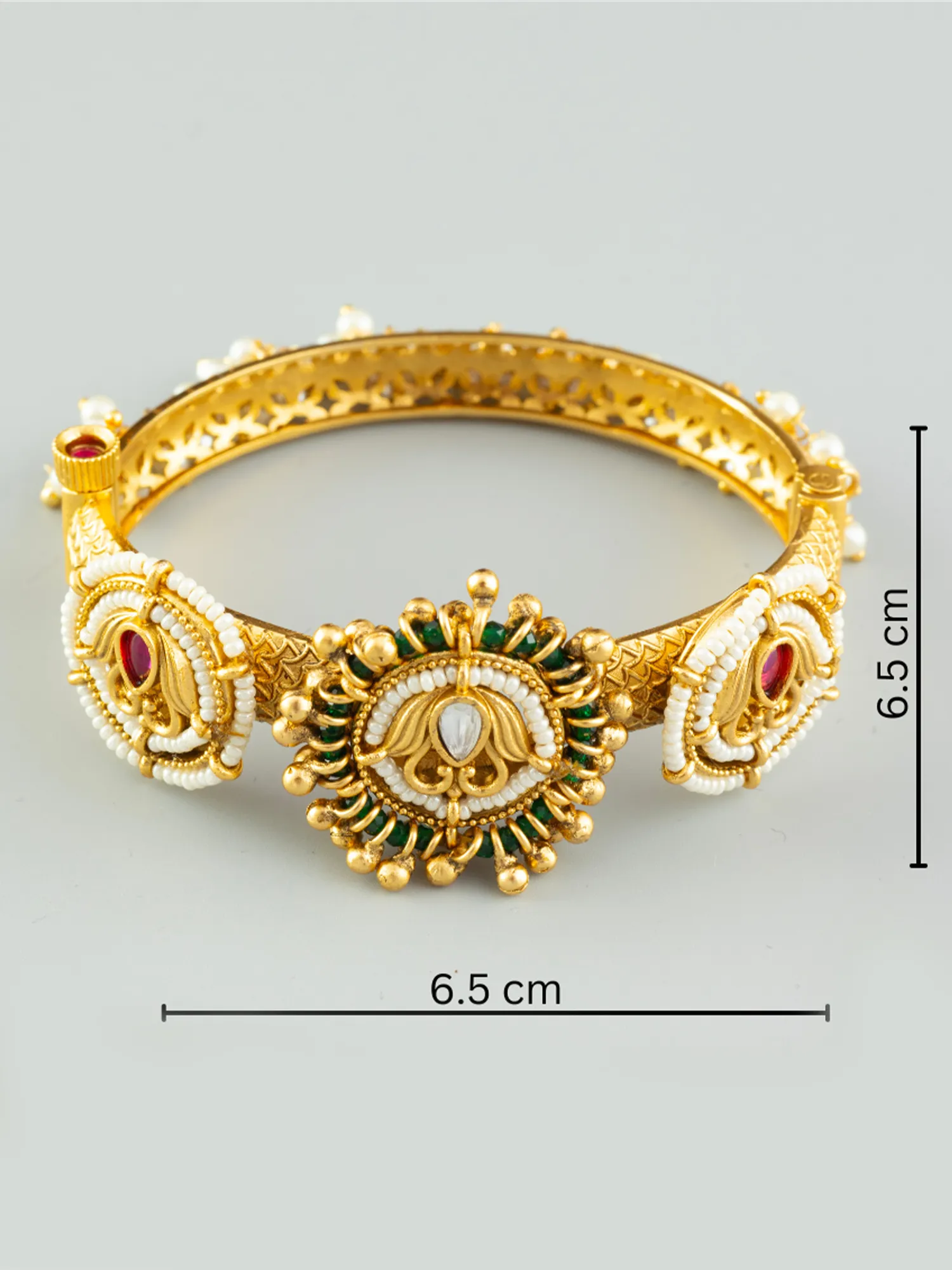 24K Gold Plated Pearl and Emerald Studded Kada