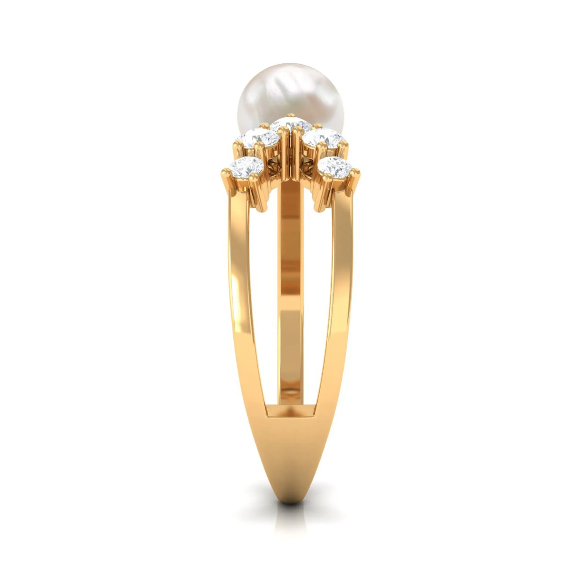 2.50 CT Freshwater Pearl and Diamond Designer Cuff Ring