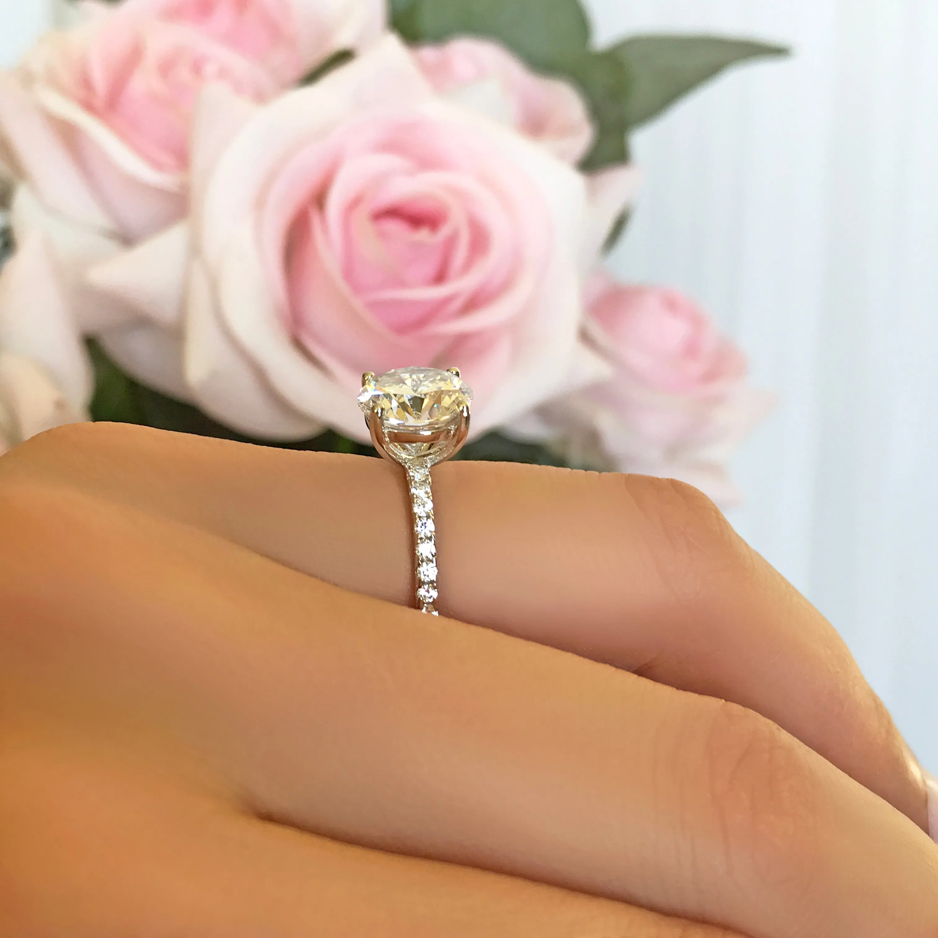 3.25 ctw Round Accented Solitaire Ring
