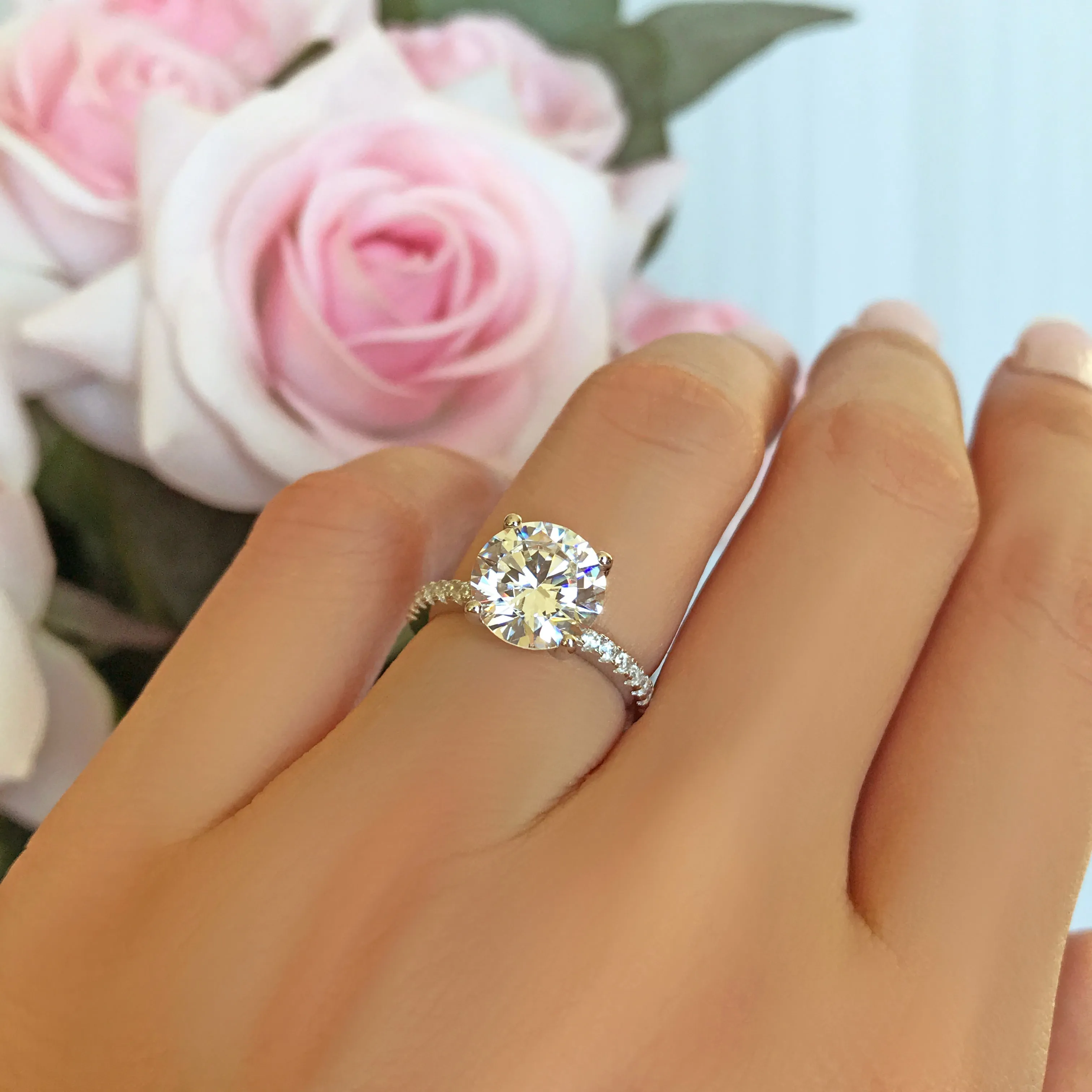 3.25 ctw Round Accented Solitaire Ring