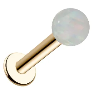 5mm White Opal 14k Gold Flat Back Labret
