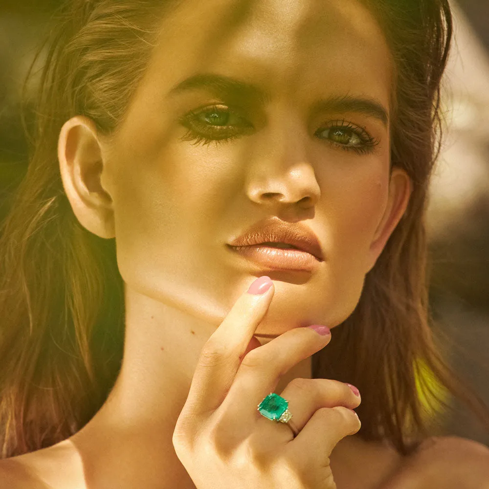 6.98 Carat Colombian Emerald and Diamond Ring