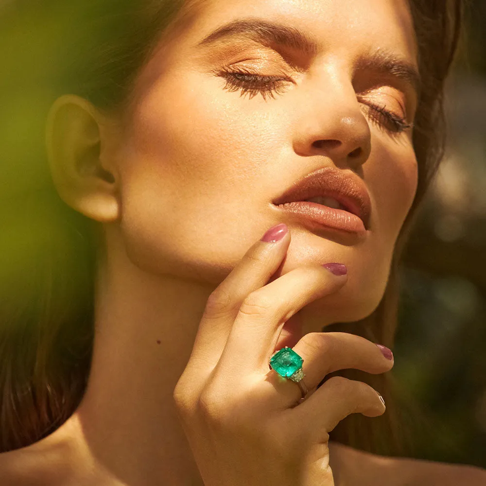 6.98 Carat Colombian Emerald and Diamond Ring