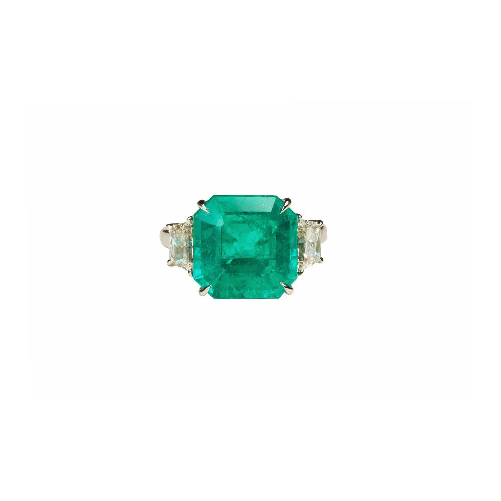 6.98 Carat Colombian Emerald and Diamond Ring