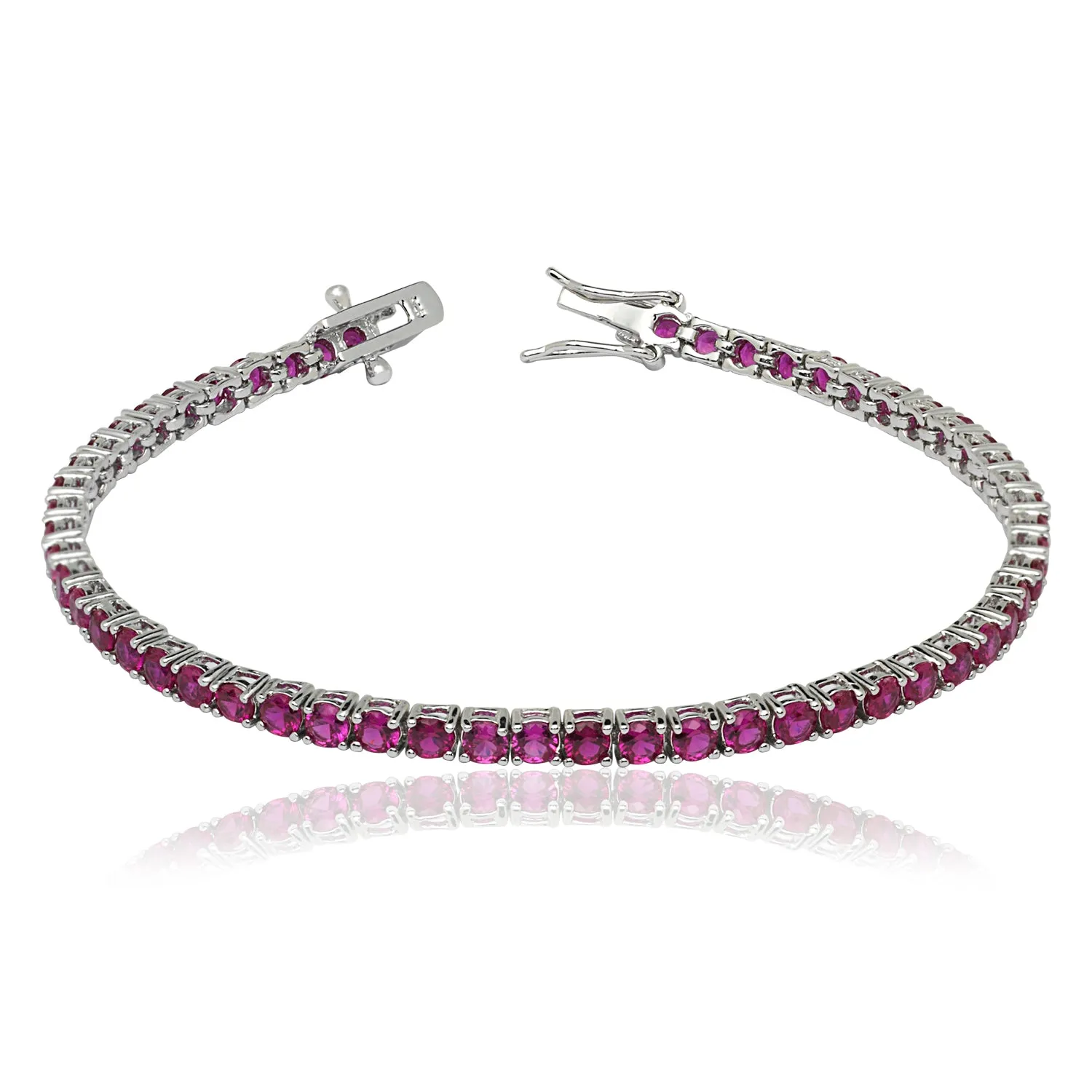 925 Sterling Silver 4 Prong Round CZ Ruby Tennis Bracelet