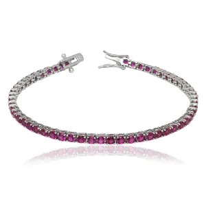 925 Sterling Silver 4 Prong Round CZ Ruby Tennis Bracelet