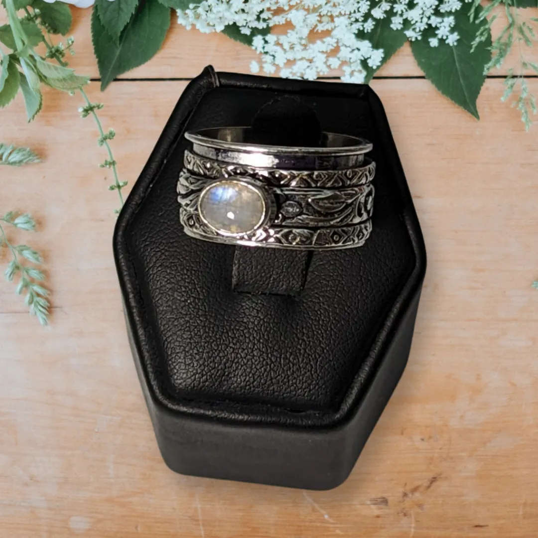 925 Sterling Silver, Moonstone, Spinner Ring