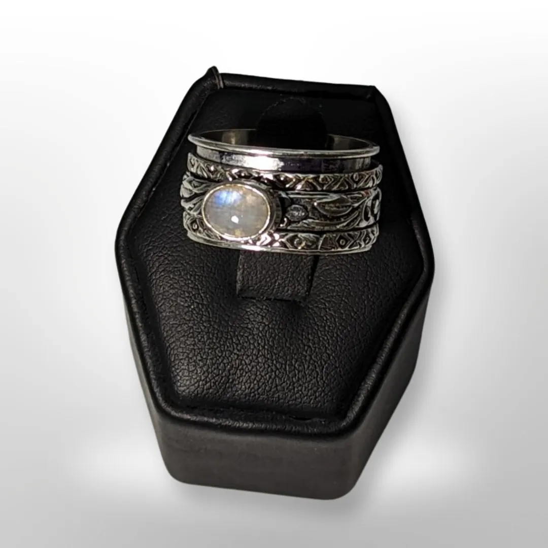 925 Sterling Silver, Moonstone, Spinner Ring