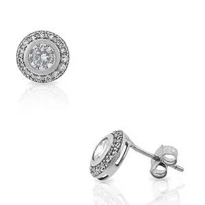 925 Sterling Silver White Bezel-Set CZ Womens Stud Earrings