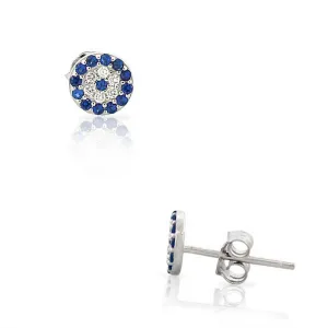 925 Sterling Silver White Blue CZ Evil Eye Hamsa Small Womens Girls Stud Earrings