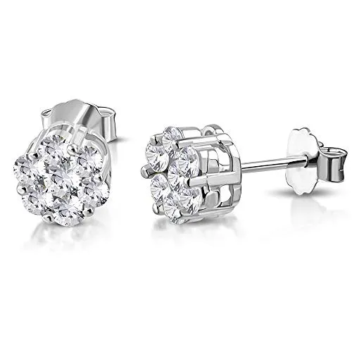 925 Sterling Silver Yellow Gold-Tone Clear CZ Flower Floral Small Stud Earrings, 0.25"