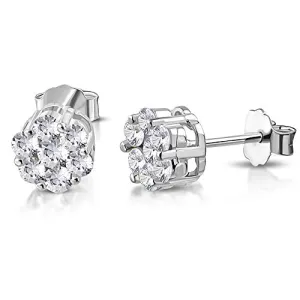 925 Sterling Silver Yellow Gold-Tone Clear CZ Flower Floral Small Stud Earrings, 0.25"
