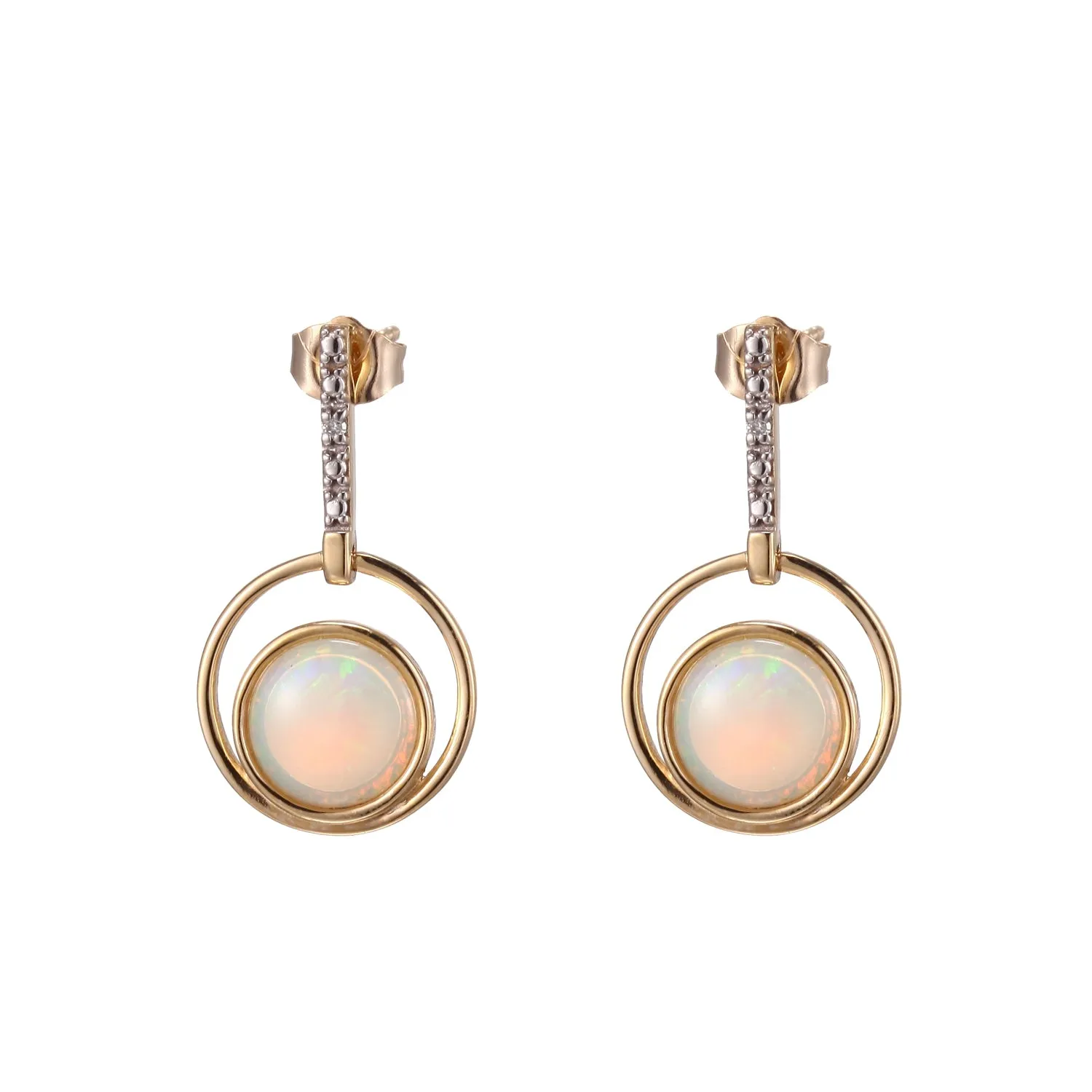 9K YG DIAMOND ACCENTED OPAL EARRINGS TDW 0.01CT H I2