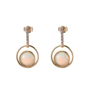 9K YG DIAMOND ACCENTED OPAL EARRINGS TDW 0.01CT H I2