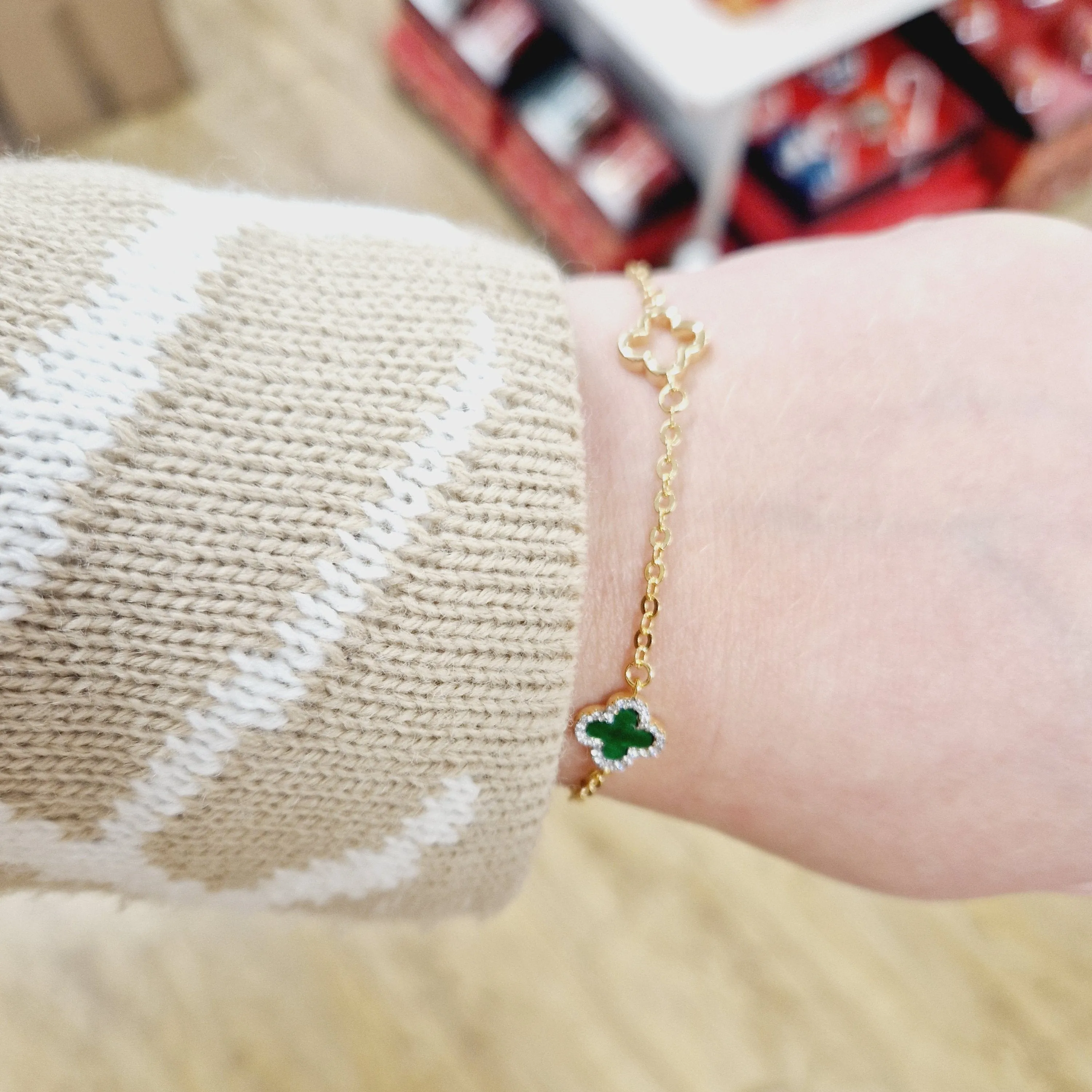 Absolute Jewellery Emerald Clover Gold Bracelet