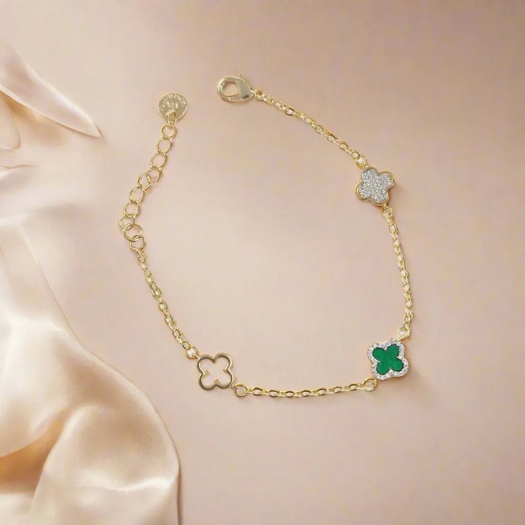 Absolute Jewellery Emerald Clover Gold Bracelet