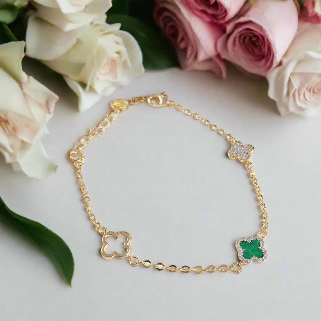 Absolute Jewellery Emerald Clover Gold Bracelet