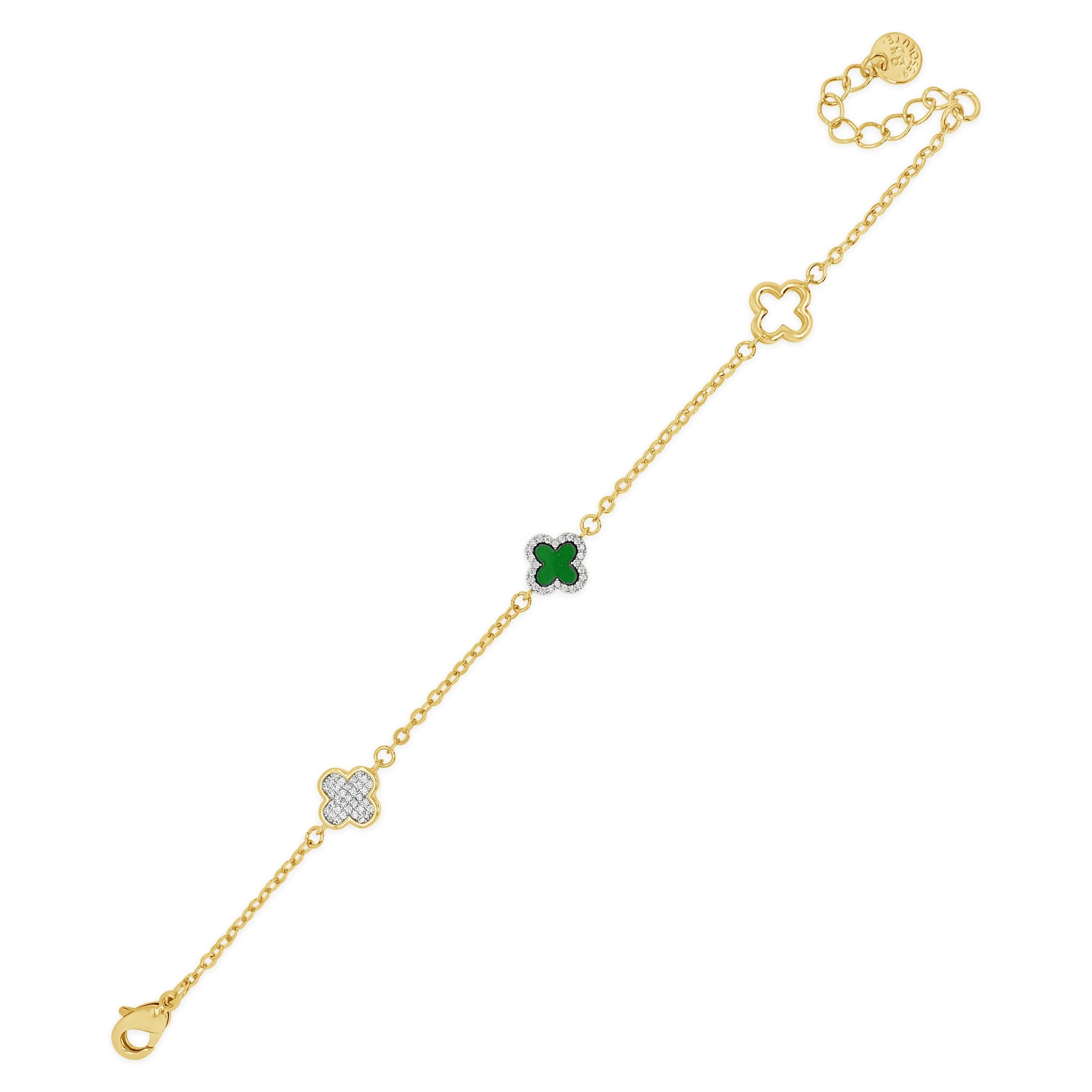 Absolute Jewellery Emerald Clover Gold Bracelet