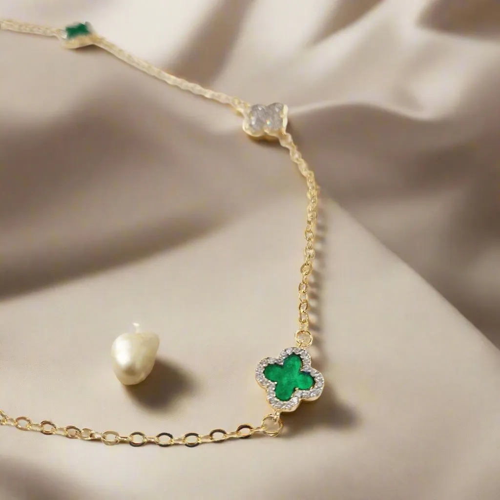 Absolute Jewellery Emerald Clover Gold Bracelet
