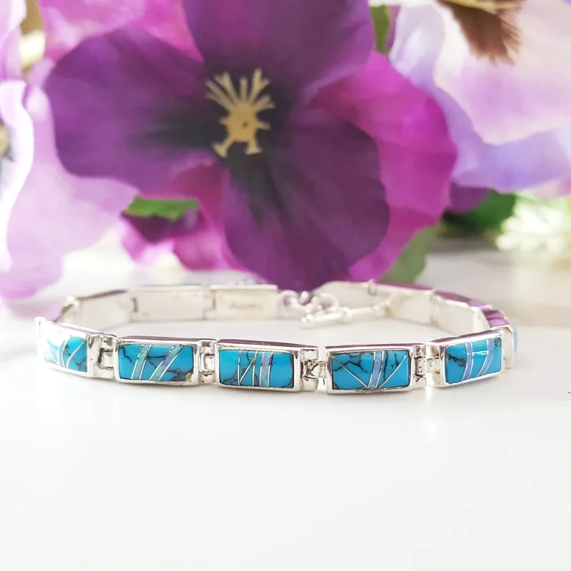 Arizona Turquoise and Inlaid Jewelry Modern Link Bracelet