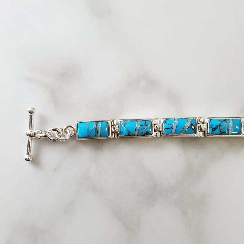 Arizona Turquoise and Inlaid Jewelry Modern Link Bracelet
