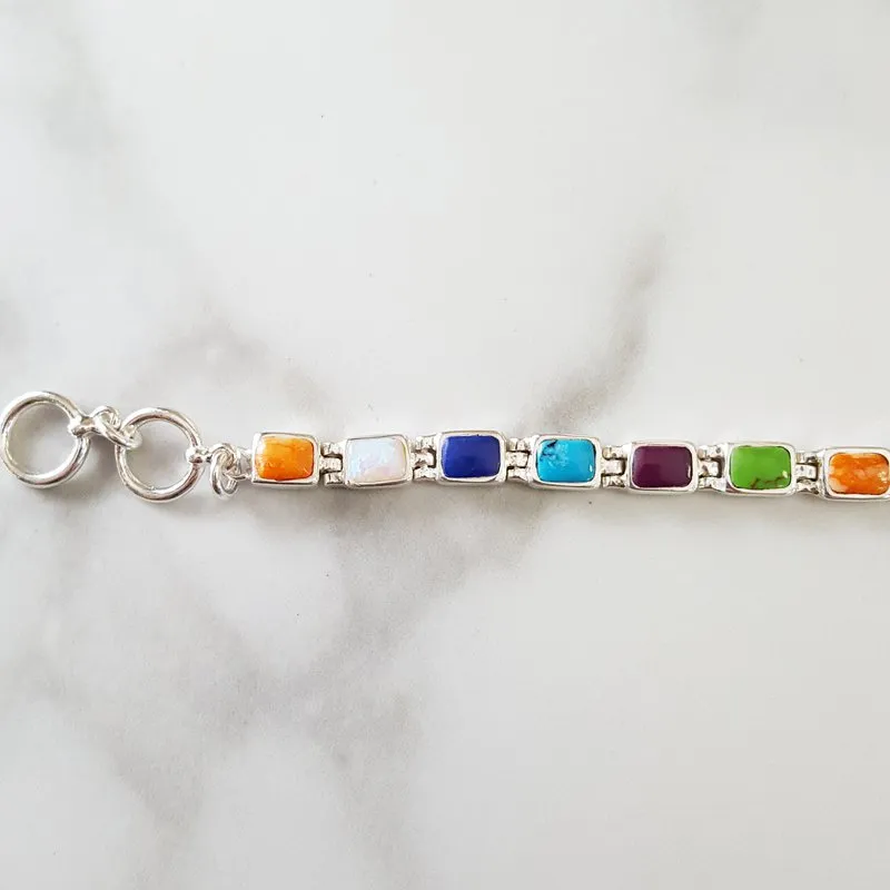 Arizona Turquoise and Inlaid Jewelry Multicolored Rectangle Link Bracelet
