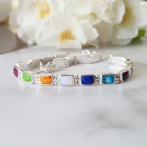 Arizona Turquoise and Inlaid Jewelry Multicolored Rectangle Link Bracelet