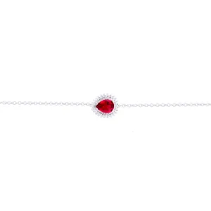 Asfour Chain Bracelet made of 925 sterling silver, with a pear Pendant, inlaid with a red zircon Stone