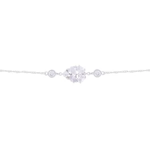 Asfour Chain Bracelet Silver With A Pear Design, Inlaid With Zircon2 Stones