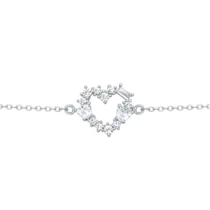 Asfour Craystal Chain Bracelet With Hollow Heart Inlaid With Zircon In 925 Sterling Silver-BD0145
